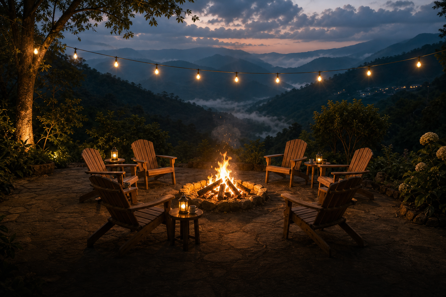 Bonfire evening under the stars