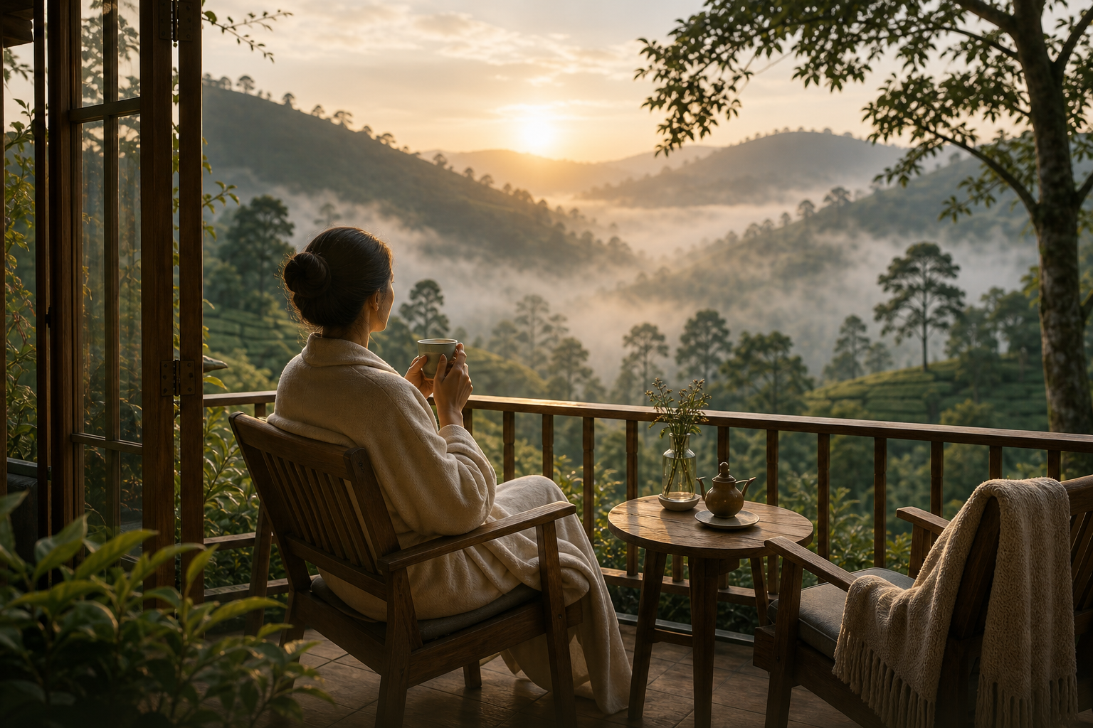 Wellness and relaxation on a misty balcony