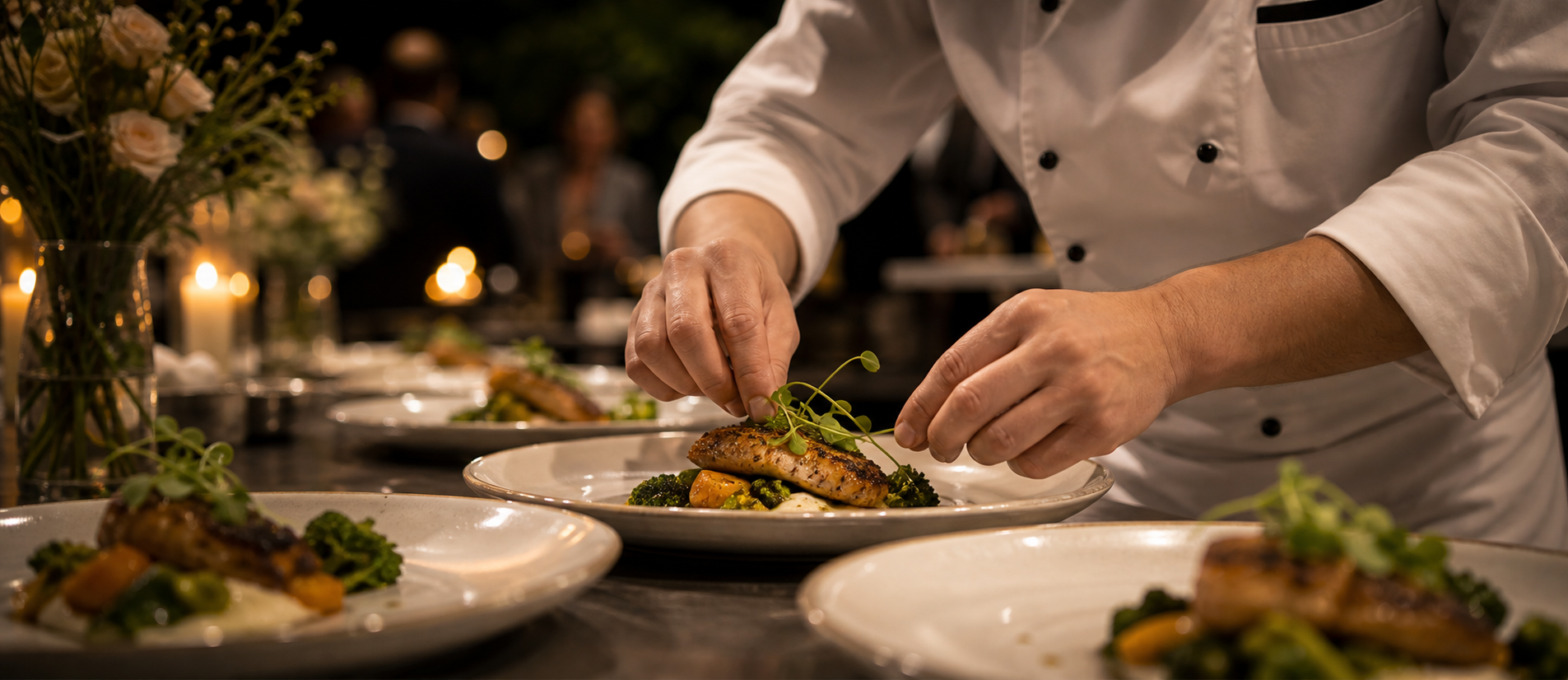 Chef plating food